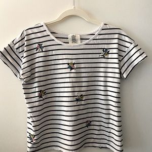Lili’s Closet embroidered striped tee shirt - small, white and black stripe
